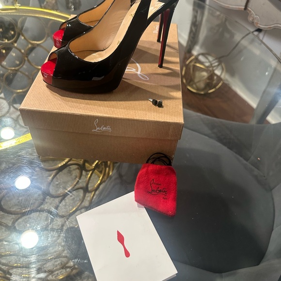 Christian Louboutin Black Peep Toe Slingback Heels - Picture 4 of 8